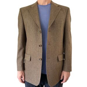 Cashmere Wool Tweed Sport Coat Blazer Jacket Brown Size Tall Large